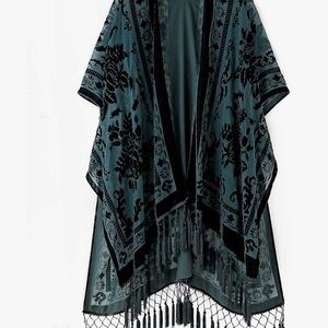 Elegant Teal Floral Kimono